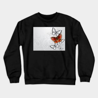 Gray Background with Peacock Butterfly Crewneck Sweatshirt